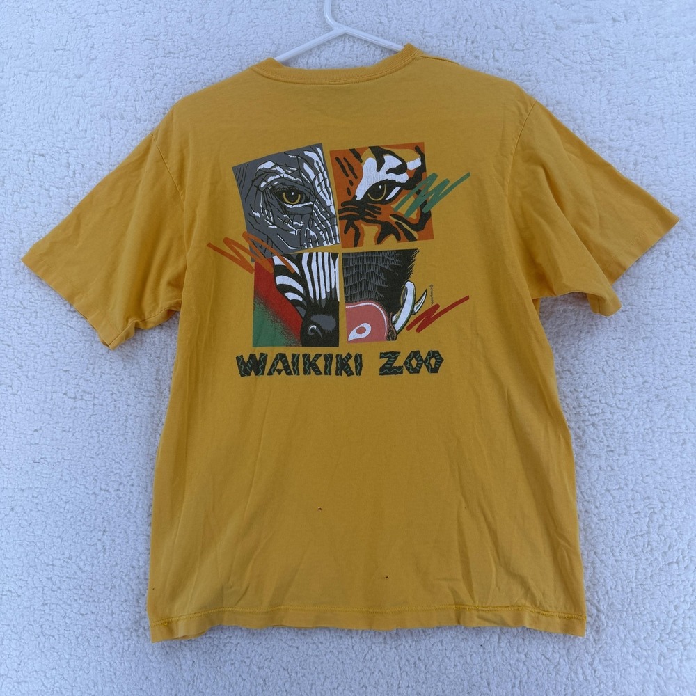 Vintage Waikiki Zoo Shirt Mens Medium Yellow Crazy Shirts Hawaii 90s Tee Graphic